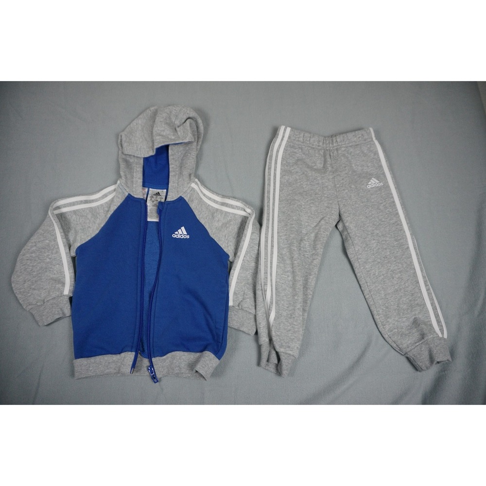 Adidas Boys Zip Up Jogger Tracksuit Set - Blue and Gray Size 2T